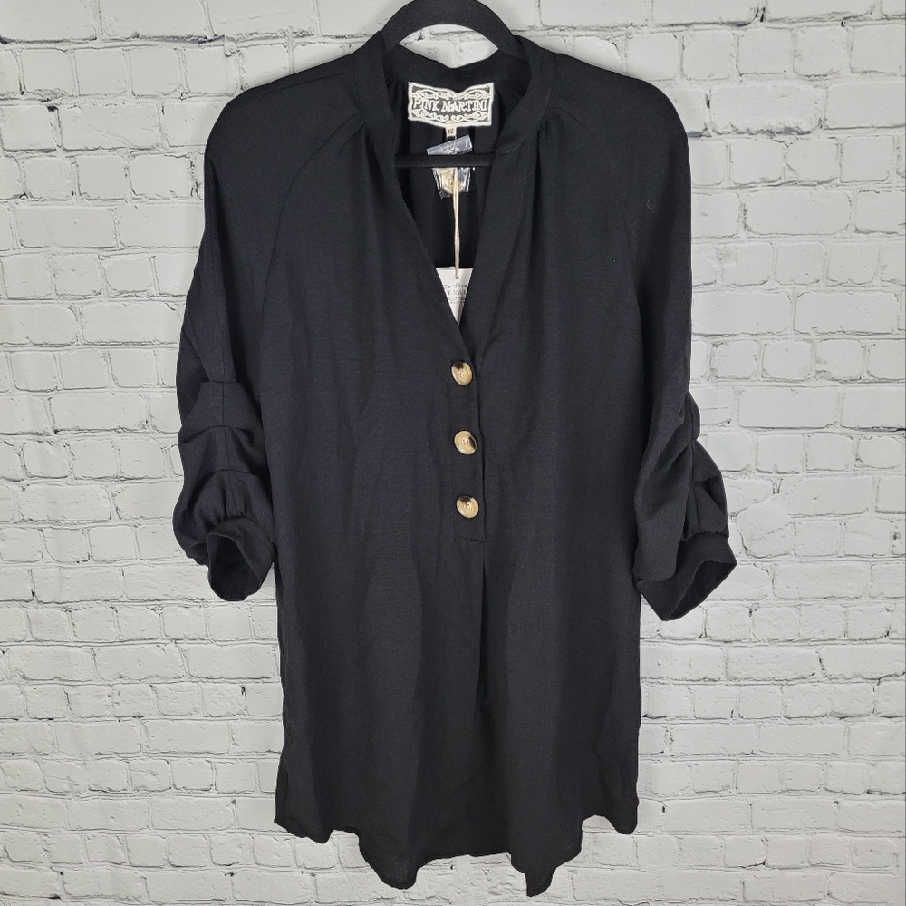PINK MARTINI | The Joey Tunic sheer button front gathered sleeve top